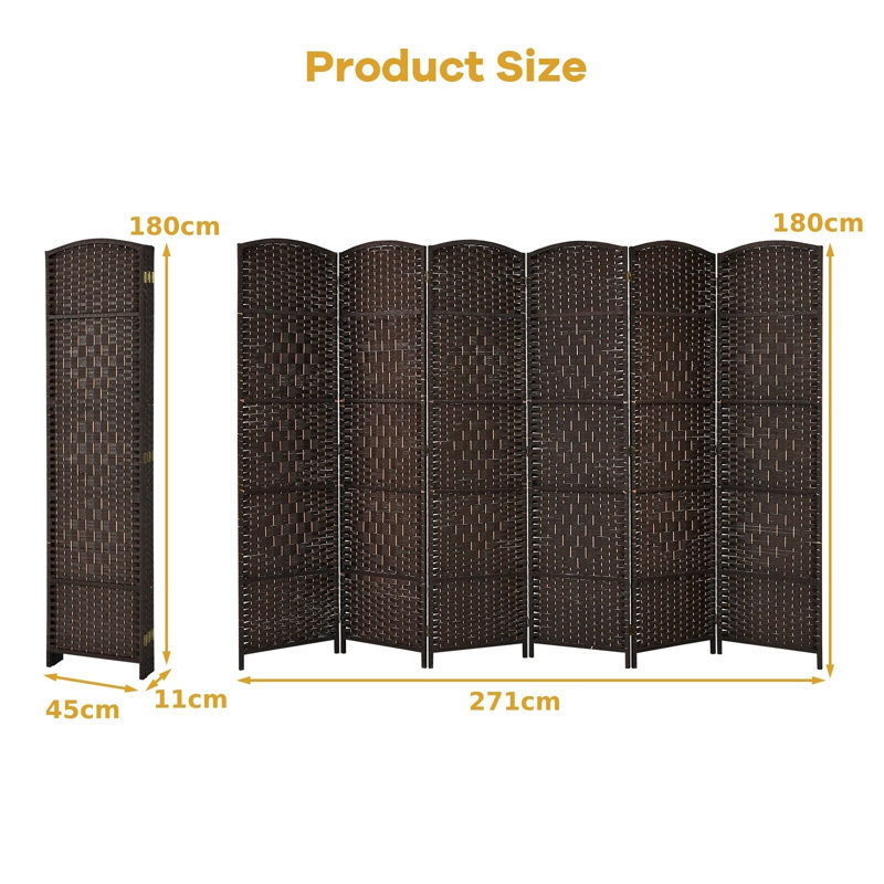 Dozier 271 cm W x 180 cm H 6 - Panel Solid Wood Folding Room Divider, Brown