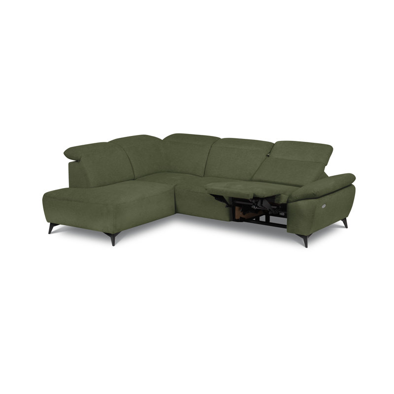 Relaxio Stylish Corner Sofa with Power Reclining & Multi Position Headrests & Adjustable Armrest, Green, Left Hand Facing