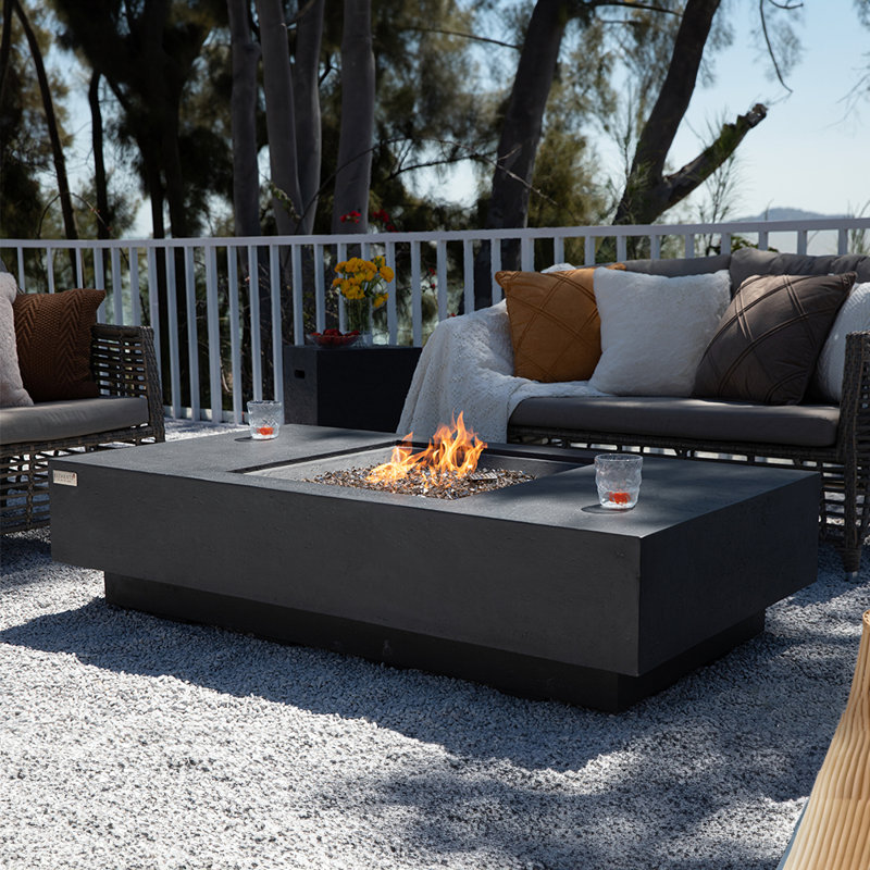 Rectangle Concrete Smokeless Fire Pit Table, Propane