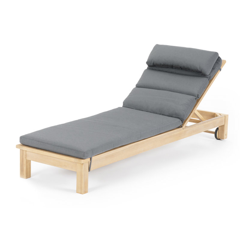 Paulet 82" Long Reclining Acacia Chaise Lounge Set with Sunbrella Cushions, Charcoal Grey Sunbrella®