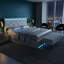 EU Double Velvet Upholstered Bed With 4 Drawers, Modern Storage Bed Frame With USB Ports & Dual LED Lights, Beige-1059772382