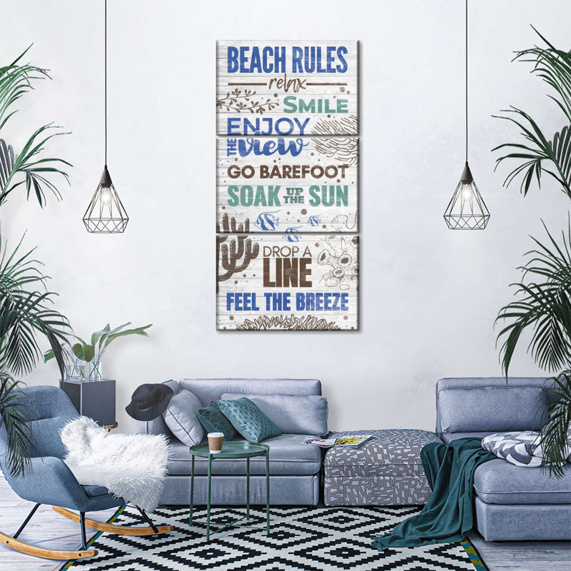 Motivation, typographie rétro, règles de plage, impression sur toile de 3 pièces par Paradise Art Collectives