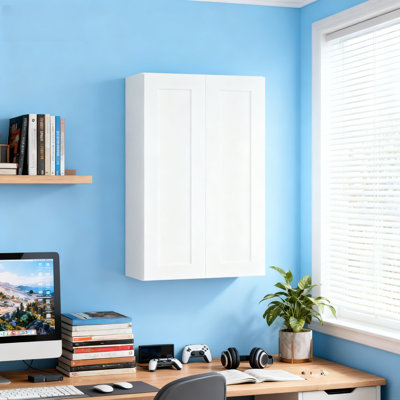 Armoire murale 2 portes et 3 tablettes en bois massif