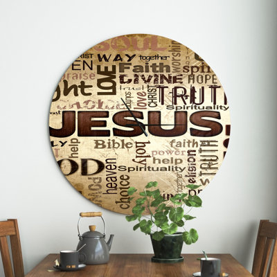 Horloge murale religieuse, nuage de mots Jésus