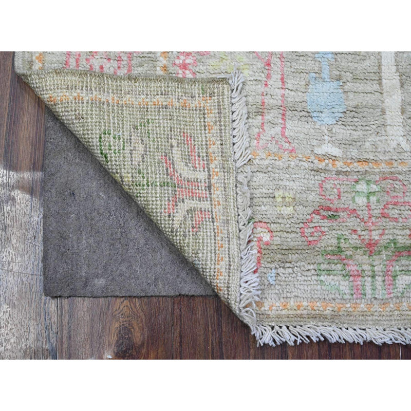 Tapis oriental rectangulaire en laine vert noué à la main 3 pi 1 po x 4 pi 11 po - MOA10289517
