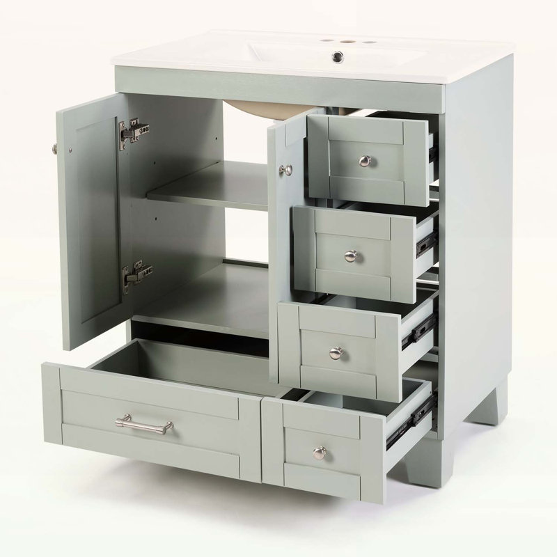 Meuble-lavabo de salle de bain avec lavabo, tiroirs à fermeture en douceur et rangement multi-organisateur, Bleu gris