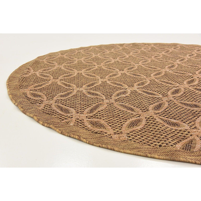 Outdoor Veranda Area Rug Chestnut Color, Round 6'