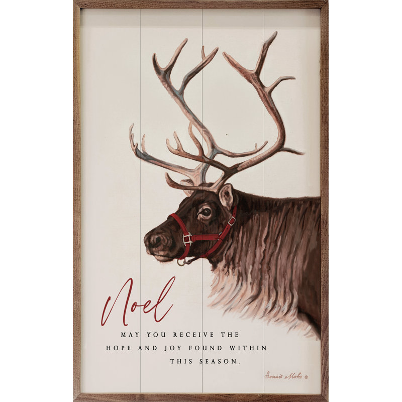 Reindeer Noel - Cadre photo, impression sur bois, H 8 po x l 5 po