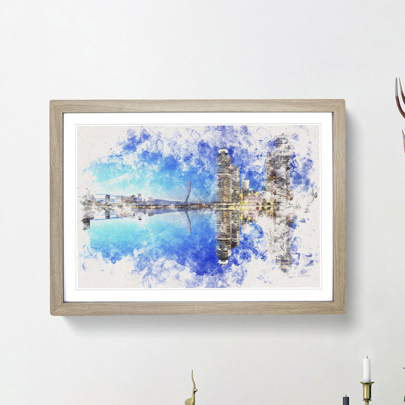 Reflection of the Rotterdam Skyline - Picture Frame Painting Print, Oak Framed, 45cm H x 63cm W x 2cm D
