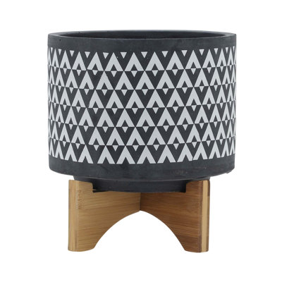 Ceramic 8" Aztec Planter On Wooden Stand