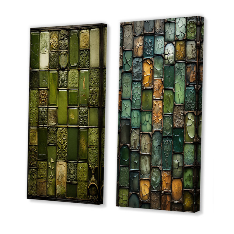 Green Stones Tiles II - ensemble de 2 reproductions d'art sur toile, H 40 po x l 41 po, Toile tendue