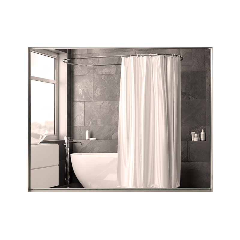 40x30inch Silver Rectangular Wall-mounted Beveled Bathroom Mirror,Square Metal Frame  Mirrors