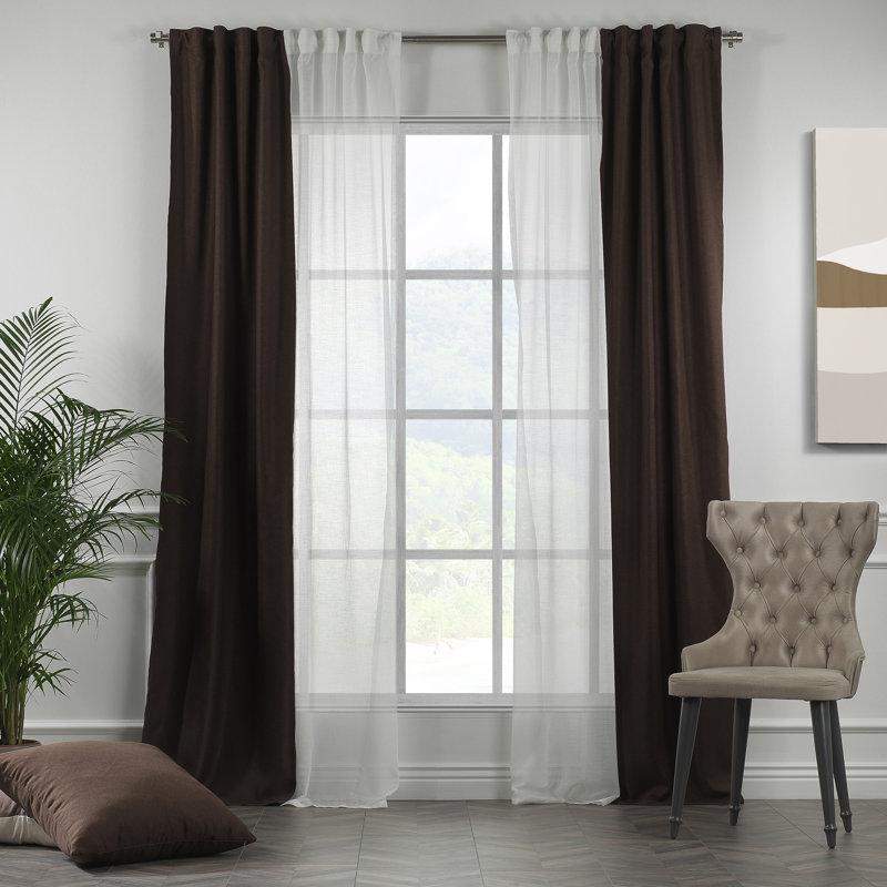 Rideau de fenêtre décoratif chaque panneau, L 27 po x L 95 po, Brun / blanc