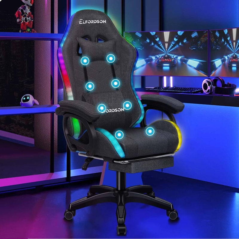 Brayden Studio Gaming Chair with Headrest, Fabric, Dark Grey