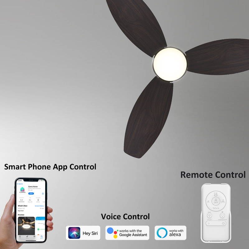 Ventilateur de plafond intelligent de 122 cm (48 po) avec moteur CC, lumière DEL et télécommande, Bois de noyer foncé