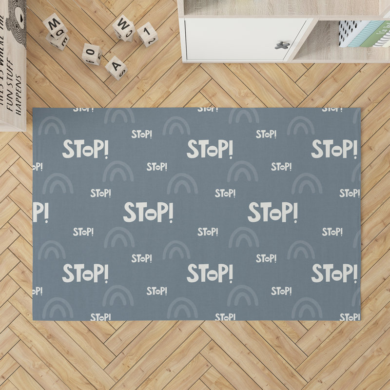 Tapis de jeu pour enfants Stop Slate, Rectangle 5 pi x 7 pi, Bleu / Ivoire