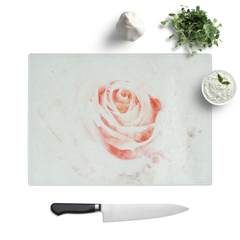 Tempered Glass Pale Pink Rose Chopping Board, 28.5 cm x 39 cm