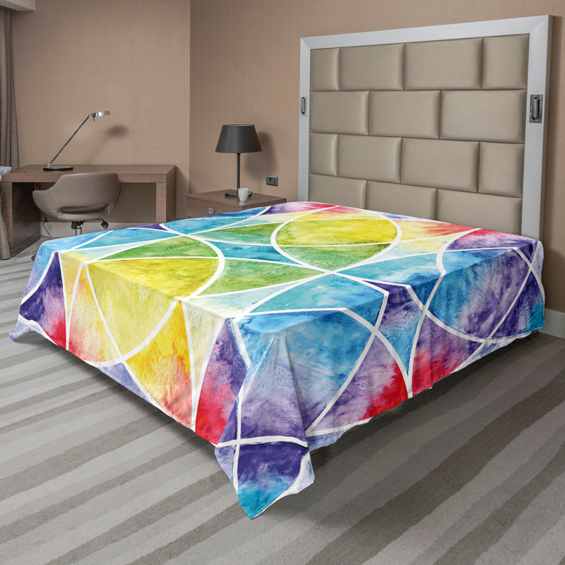 Ambesonne Print Top Flat Sheet, King Flat Sheet, Blue/Green/Yellow Abstract