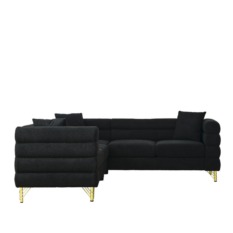 Canapé modulaire en L de 81,5 pouces, 5 coins pour différents espaces. Conception moderne et épurée avec des formes légèrement incurvées et des pieds métalliques. Structure en bois massif durable. 3 coussins. 250 lb par