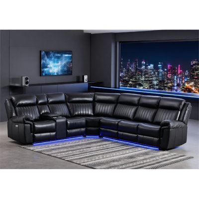 Ronae 3 - Piece Vegan Leather Power Reclining Sectional with Wireless Charger Speaker and USB by Red Barrel Studio