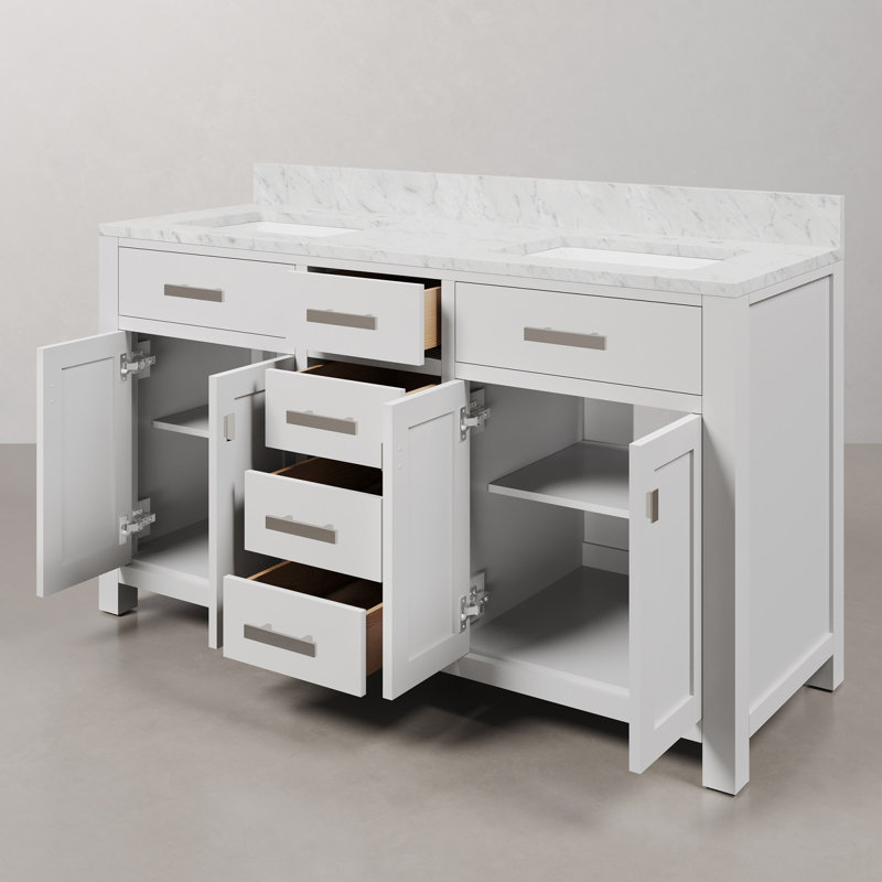 Minnetrista Freestanding Standard 2 Double Vanity Bathroom Vanity With Marble Top, White