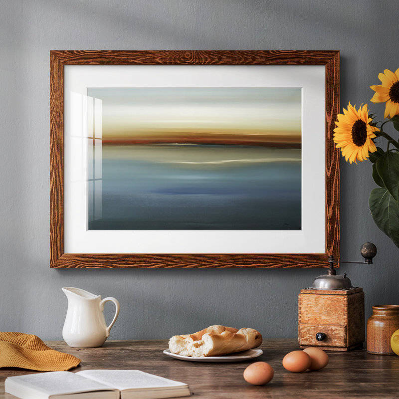 Beside The Blue II - Tableau encadré en verre, grand format, idéal pour le salon, Cadre érable, H 22 po x l 32 po x P 1,5 po