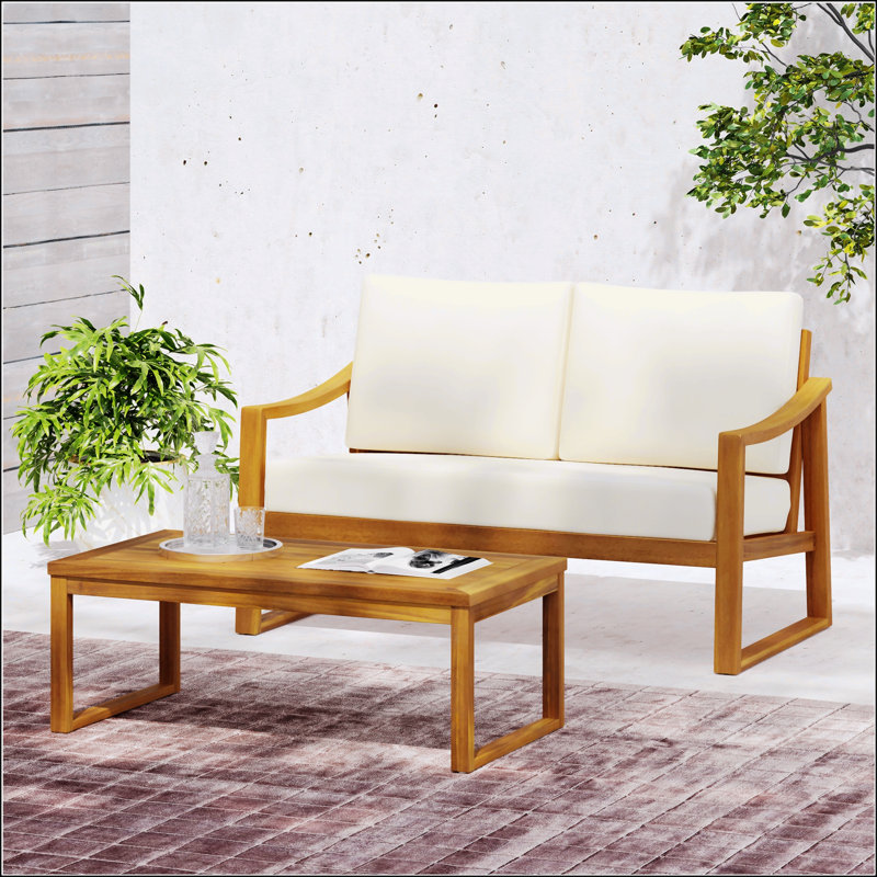 Table basse et causeuse Samwell, Teck / beige