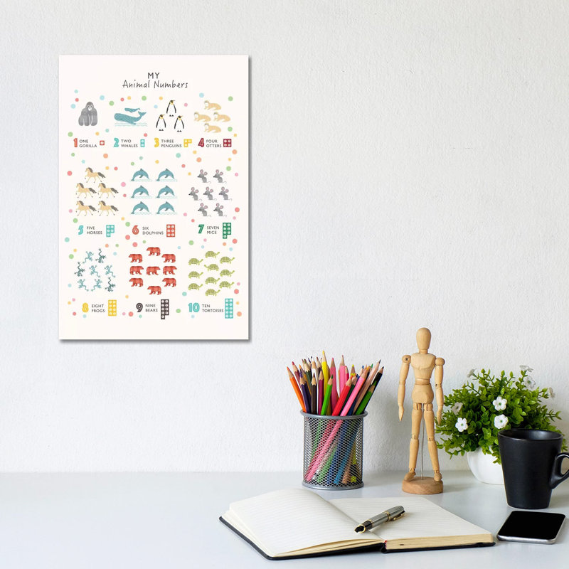 Animal Numbers - Wrapped Canvas Print, 20.32 cm H x 30.48 cm W