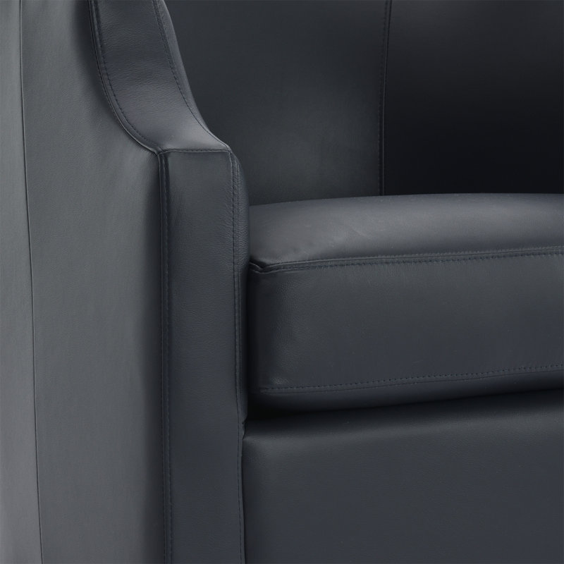 Fauteuil demi-tonneau pivotant et pivotant, Bleu / cuir véritable noir