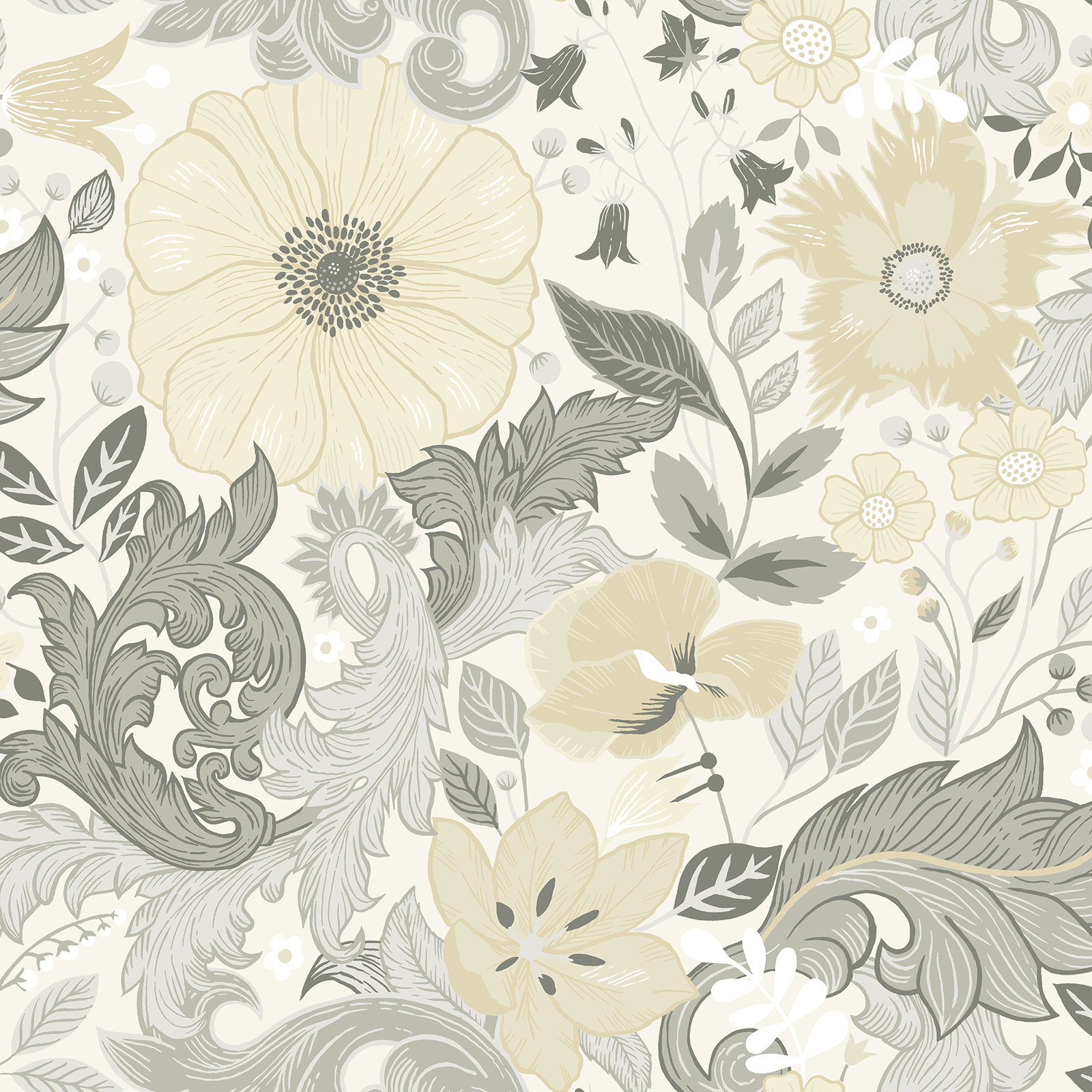 Adamo Floral Wallpaper, White/Gray