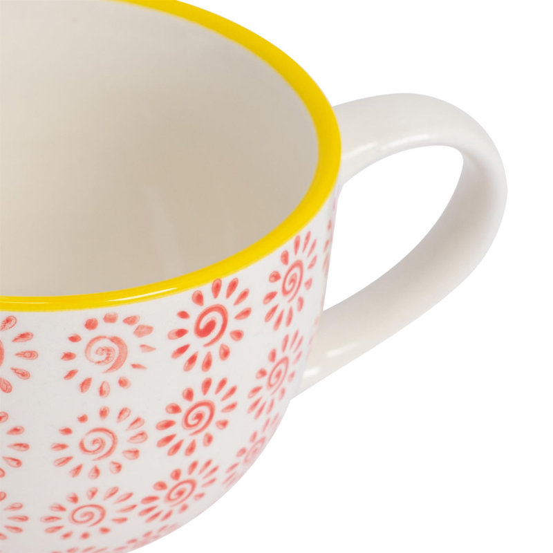 Porcelain Teacup and Saucer, Red/Yellow, 12