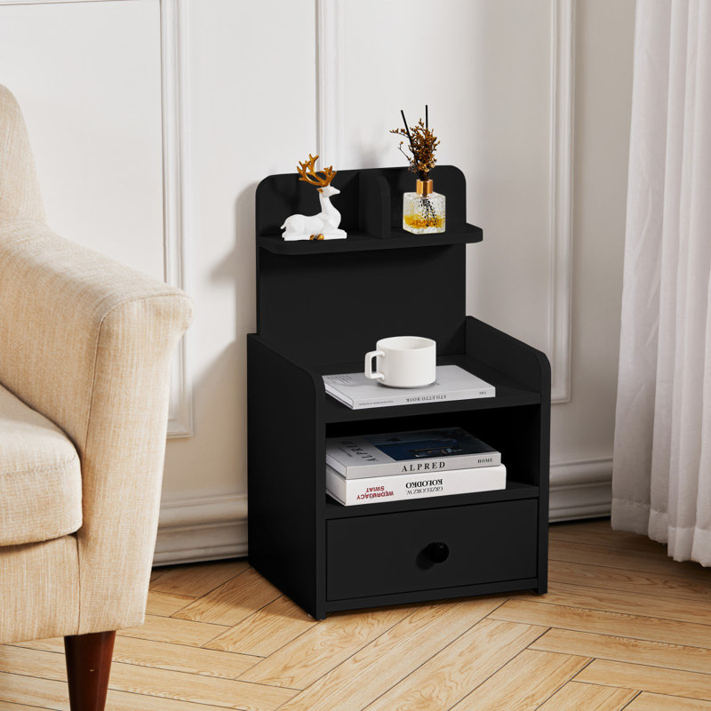 Boaz 36.5cm W Manufactured Wood Bedside Table, Black