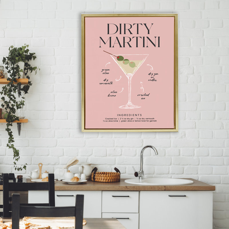 Cadre flottant Dirty Martini Pink Recipe, H 31 po x l 25 po, Cadre flottant métallique doré