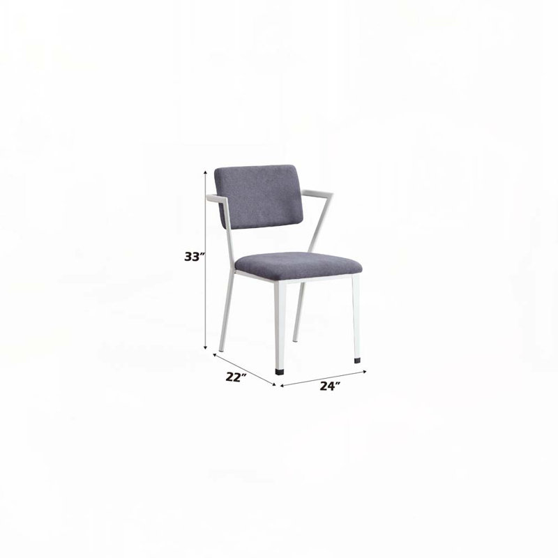 Chaise de salle à manger rembourrée en tissu avec dossier rembourré et accoudoirs, Blanc