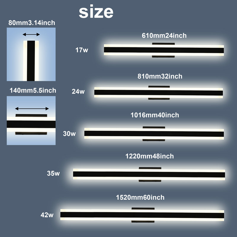 2-Pack 24-Inch LED Outdoor Wall Light Fixture, IP65 Waterproof Exterior Linear Wall Mount Lighting, 5 Color Temperature Mode (3000K/3500K/4500K/5000K/6000K)