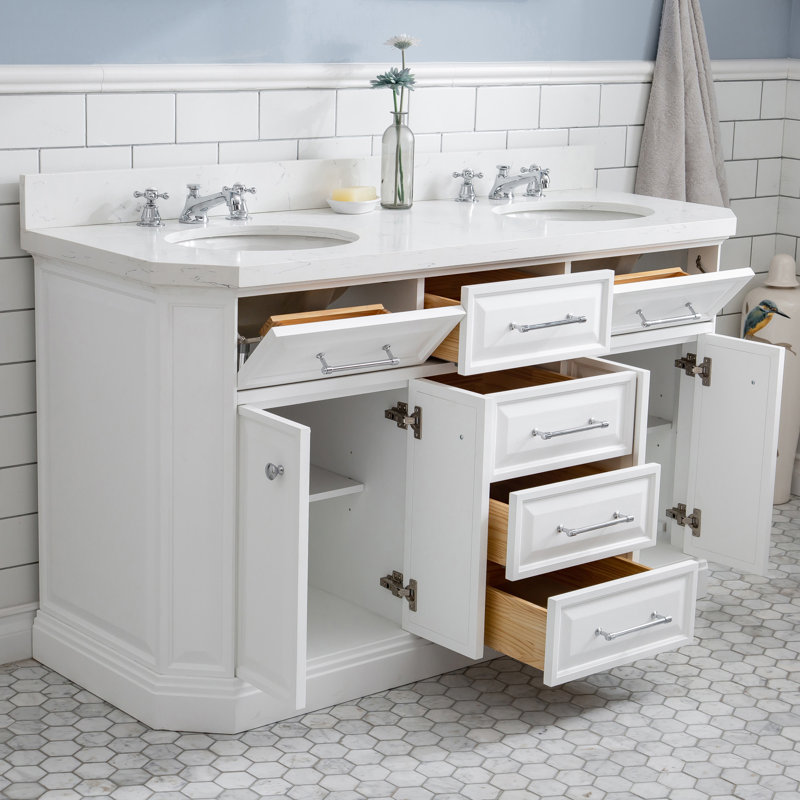 Palace 60'' W Double Vanity, Pure White, Stainless Steel