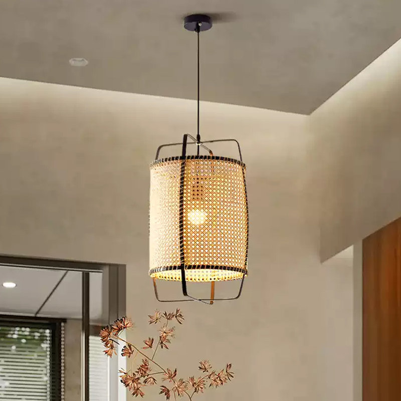 Lustre en forme de lanterne rétro en forme de lanterne Wabi-Sabi, H 21,65 po x l 13,78 po x P 13,78 po