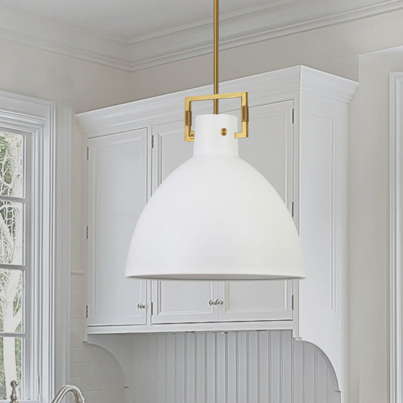 Luminaire suspendu en forme de dôme à 1 lumière Holzheimer, Laiton vieilli, Blanc, H 21,75 po x l 19,75 po x P 19,75 po