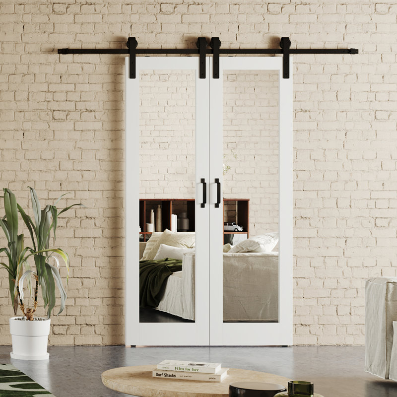 Mirror Surfaced Design - Sliding Interior Barn Door With Manufacture Wood Include Hardware, 48" x 84"