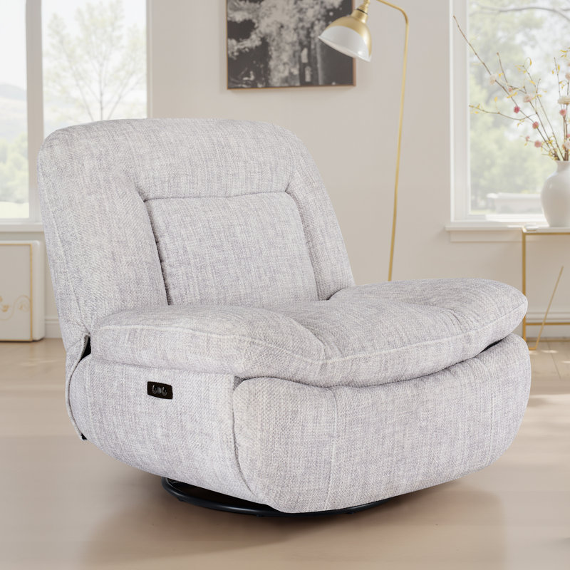 Faux Leather Armless Swivel And Rocking Accent Chair With Footrest, Light Gray