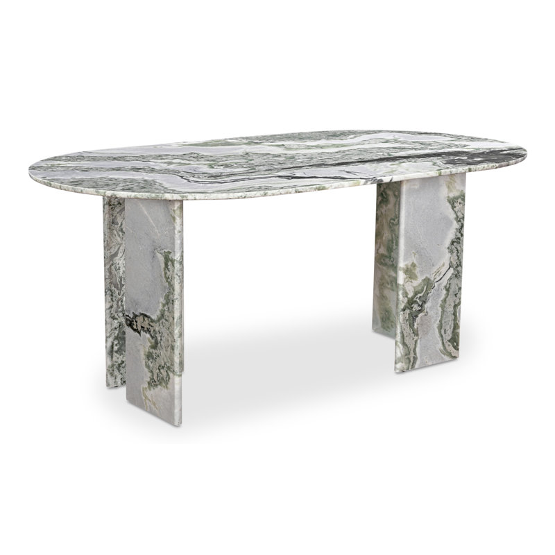Celia Oval Marble Dining Table, Green Onyx