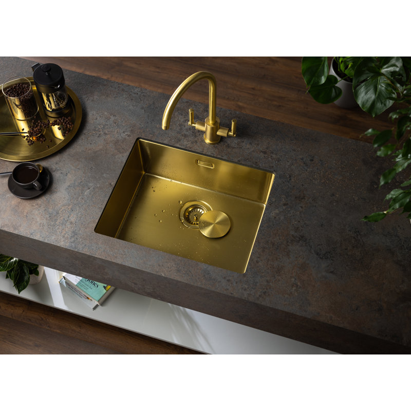 Metro Lane 44mm W Single Bowl Stainless Steel Kitchen Sink, Brushed Brass