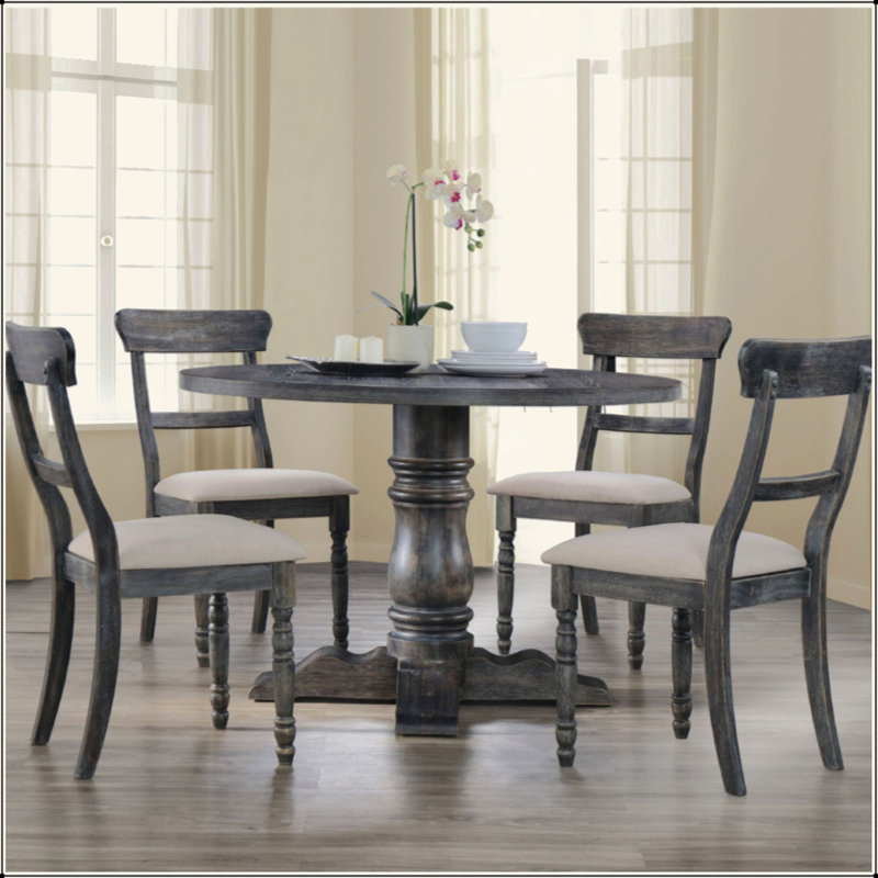 Ensemble de 2 chaises de salle à manger avec coussin de siège rembourré, brun clair et gris patiné