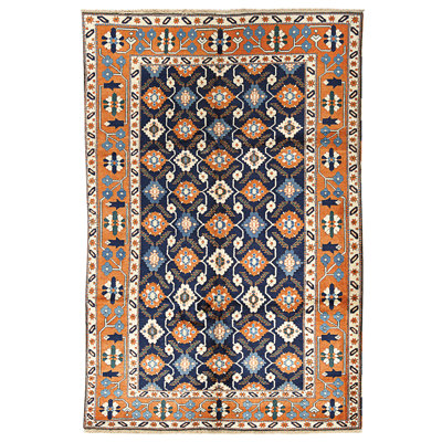 High-Quality Hand-Knotted Navy And Rust Area Rug