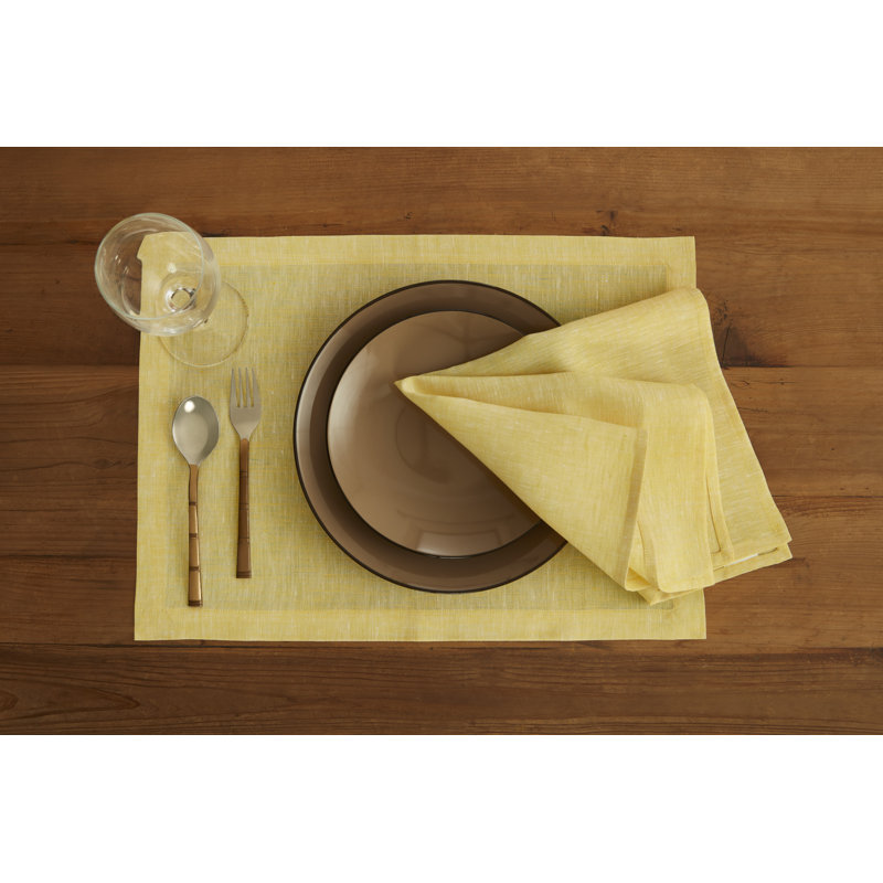 100% Pure Linen Dinner Napkins - Athena, Chambray Lemon Yellow