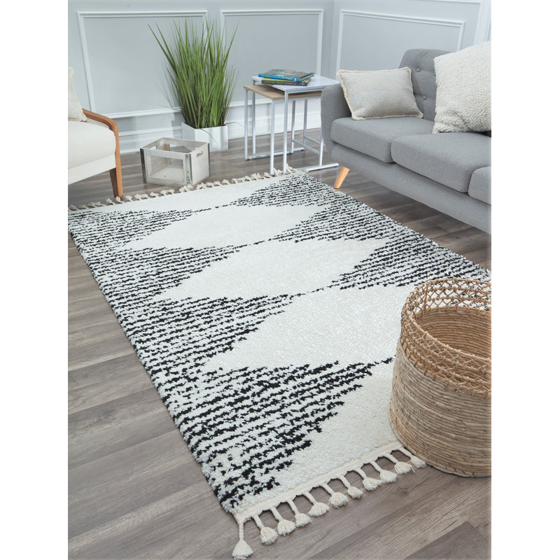 Tapis blanc Qi Mason, Rectangulaire 8 pi x 10 pi