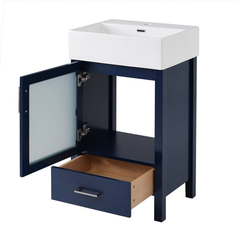 20-Inch bathroom vanity with ceramic sink, Blue