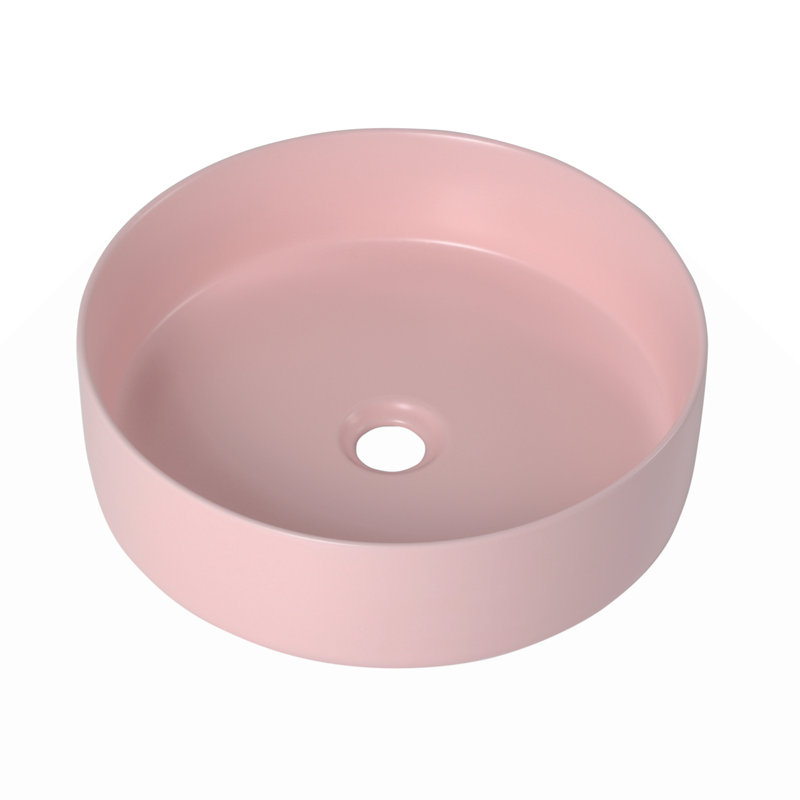 Ceramic Circular Vessel Bathroom Sink Art Sink, Pink