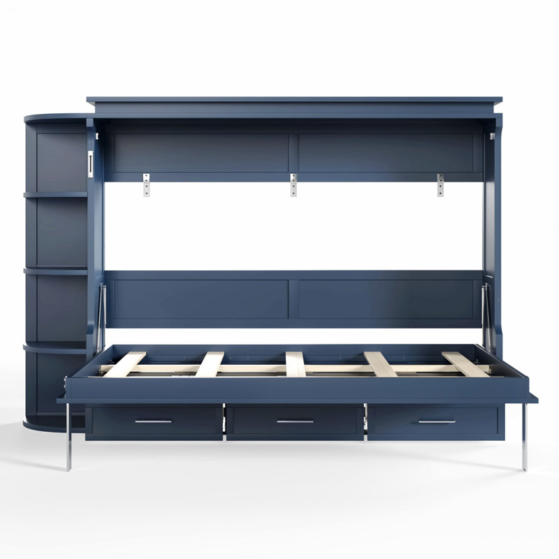Murphy Platform Bed With Shelf And Drawers, Lit double, Blue