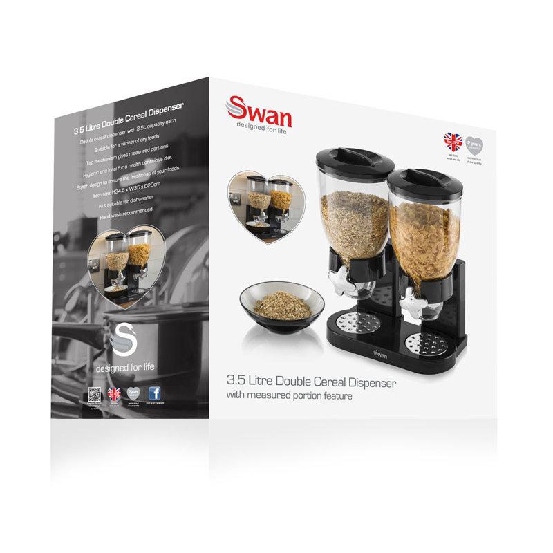 SWAN Plastic Black Cereal Dispenser | SWKA1070N | 3.5 Litre | Tap mechanism | Double